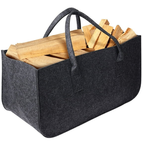 Firewood Felt Basket with Handles, Firewood Storage Basket Felt Bag, Fireplace Log Carrier Holder, Portable Felt Shopping Handbag, Felt Fabric Container for Newspapers, Clothes, Sundries