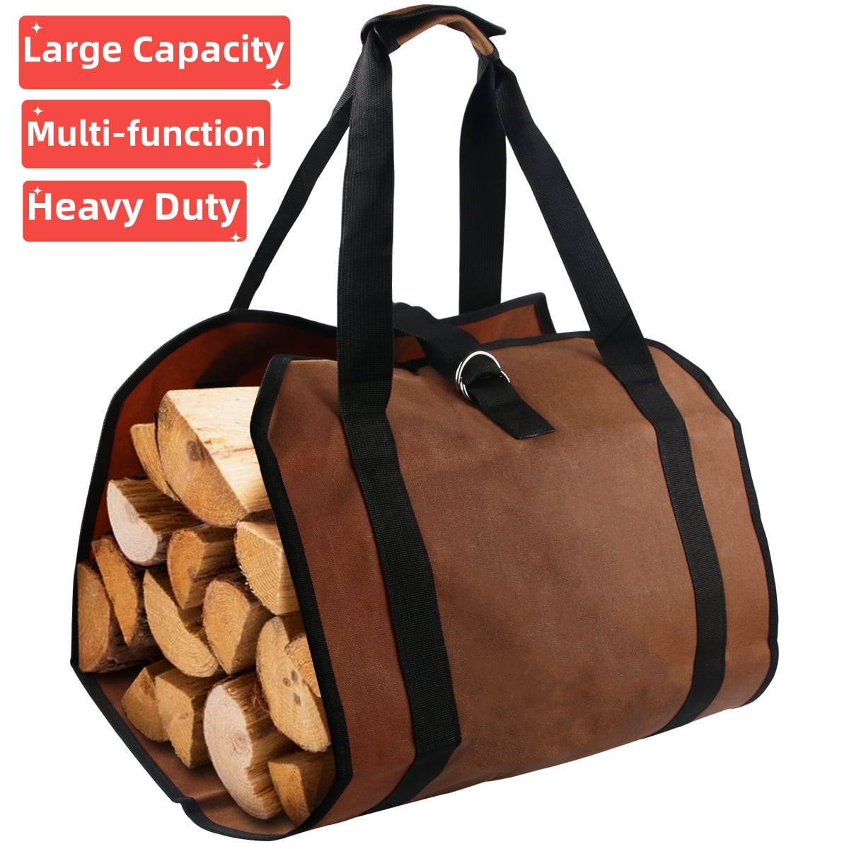 Firewood Log Carrier Bag, Waxed Canvas Log Tote Bag Holders with Handle