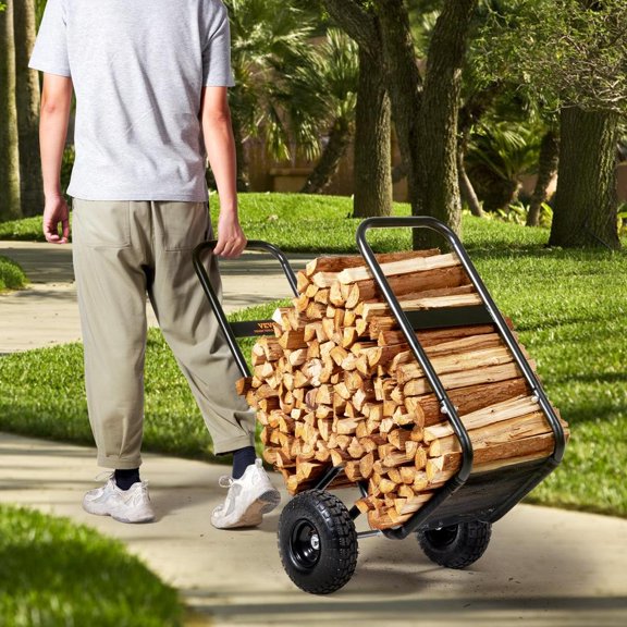 Firewood Log Cart, 250 Lbs Load Capacity, Powder-Coated Steel Dolly, Pneumatic Rubber Wheels