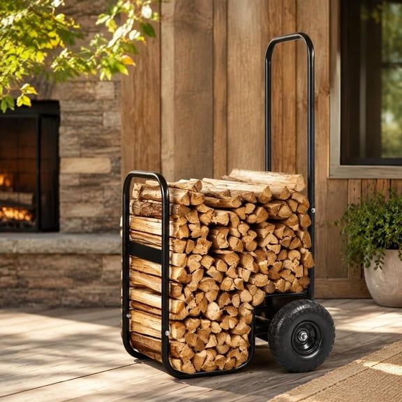 Firewood Log Cart, 250 Lbs Load Capacity, Powder-Coated Steel Dolly, Pneumatic Rubber Wheels