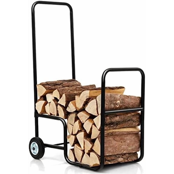 Firewood Log Cart Carrier, 22 Fire Wood Moving Carts w/Handles & Rubber Wheels, Indoor Fireplace Log Holder Wood Stove Rolling Dolly Hauler, Firewood Rack Storage Mover for Outdoor Fire Pit