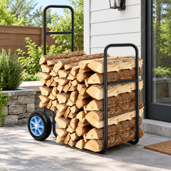 Firewood Log Cart Carrier with Pneumatic Rubber Wheels