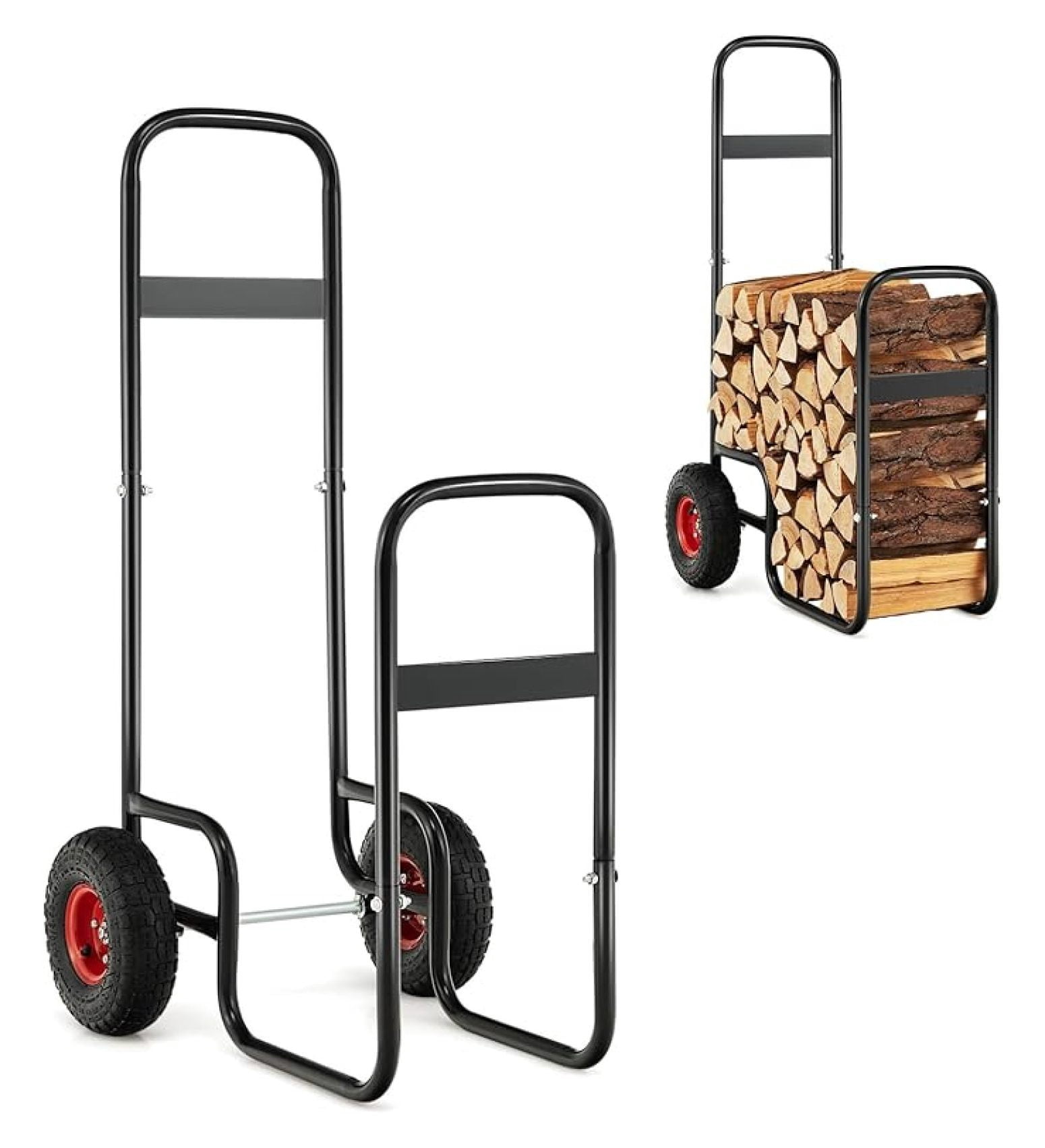 Rolling Log Rack Firewood Log Cart, Heavy Duty Wood w/ 10.5’’ Large All- Wheels, Outdoor ...