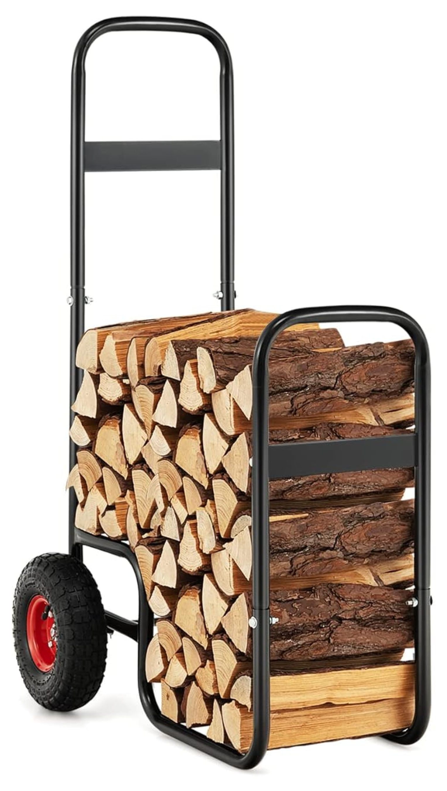 Rolling Log Rack Firewood Log Cart , Outdoor & Indoor Steel Wood Rack Storage Mover with ...