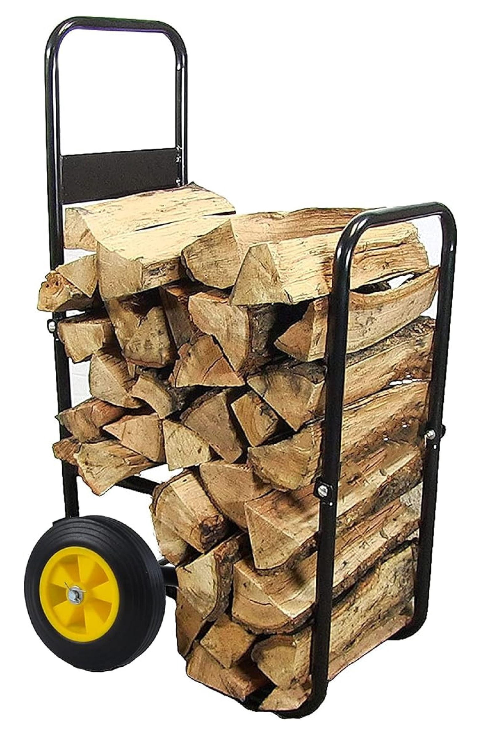 Rolling Log Rack Firewood Log Cart - Outdoor or Indoor Black Steel Wood Rack Storage ...
