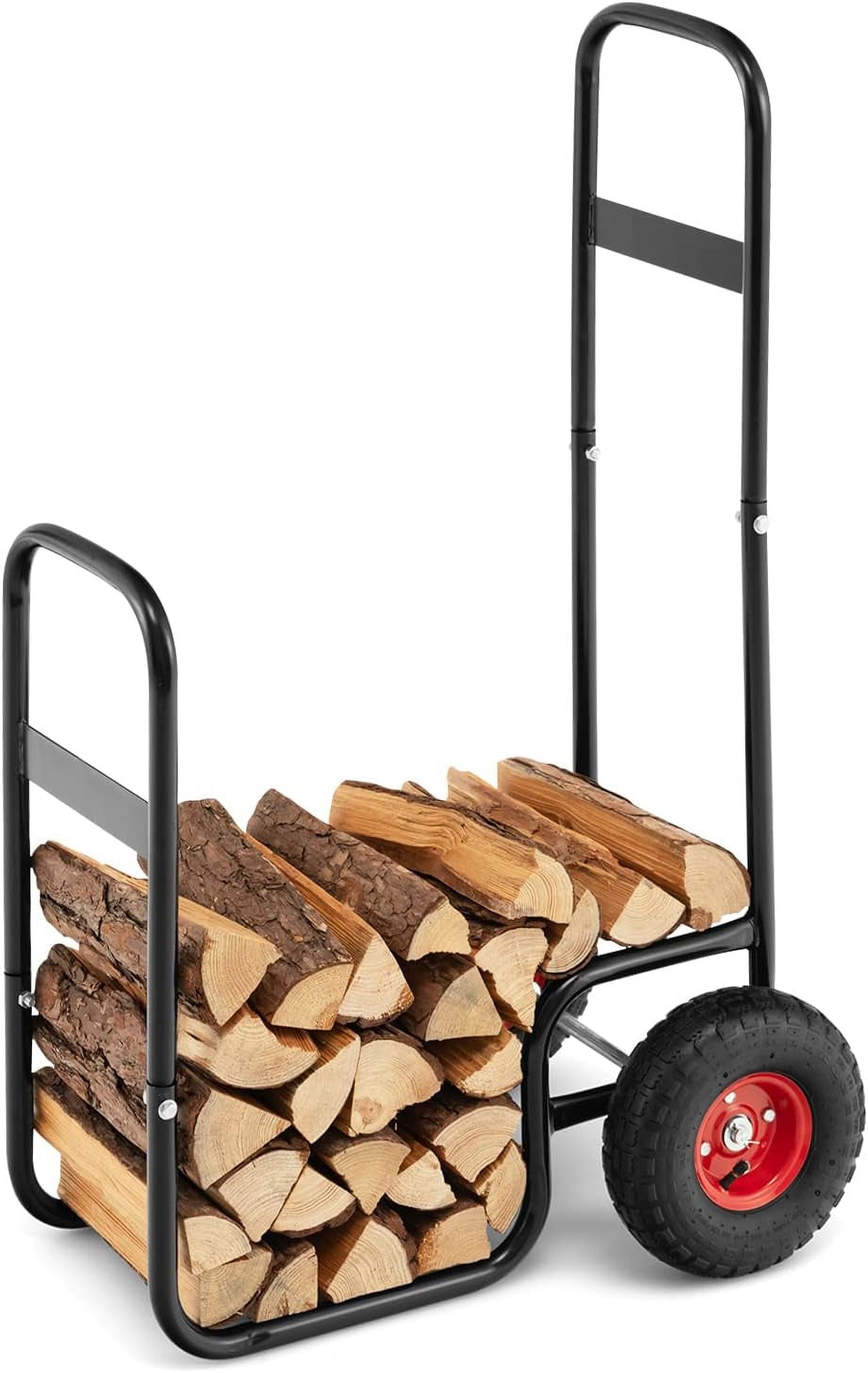 Firewood Log Cart, Wood Rack Storage Mover with Rolling Wheels & Ergonomic Handle, Indoor