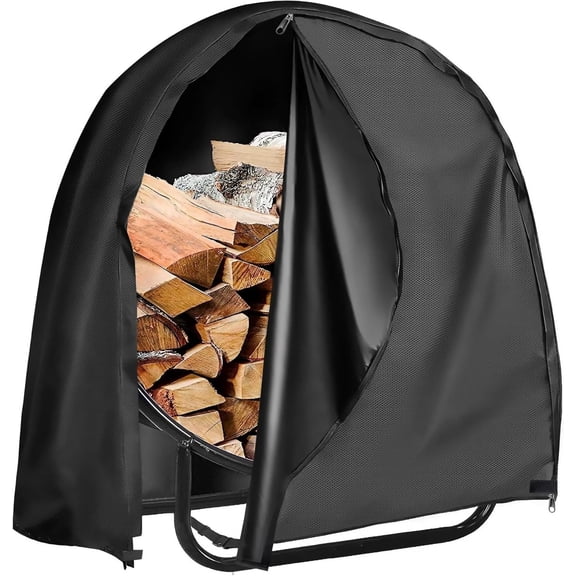 Firewood Log Hoop Cover, 40 Inch Outdoor 600D Heavy Duty Waterproof and Weather Resistant Round Log Rack Cover, with Full Length Zipper, Wood Ring Storage Holder Cover