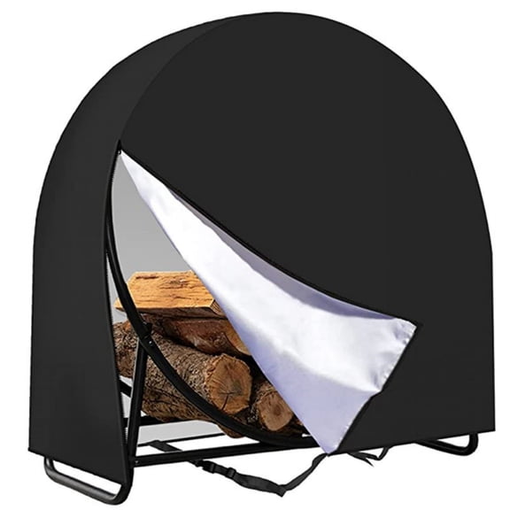 Firewood Log Rack Cover, Black Outdoor Waterproof Log Hoop Cover, Windproof Dry Wood Pile Holder Storage Tarp Cover Heavy Duty UV Resistant Sun Snow Rain Durable Backing Protector Fit 4 Seasons