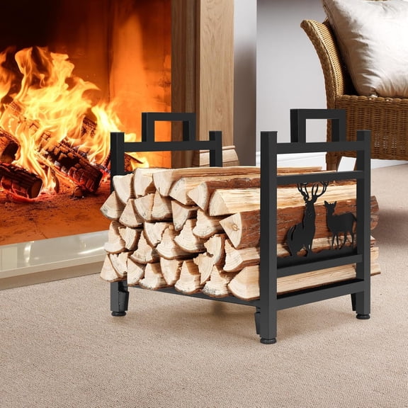Firewood Log Rack, Iron Wood Lumber Storage Holder for Fireplace, Heavy Duty Log Storage Bin for Firepit Stove Accessories Indoor - Perfect Construction - No Any Screw to Install