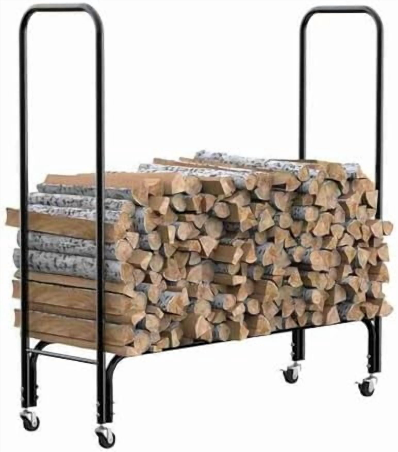 Rolling Log Rack Firewood Log Rack with Wheels, Fireplace Wood Storage Holder ...