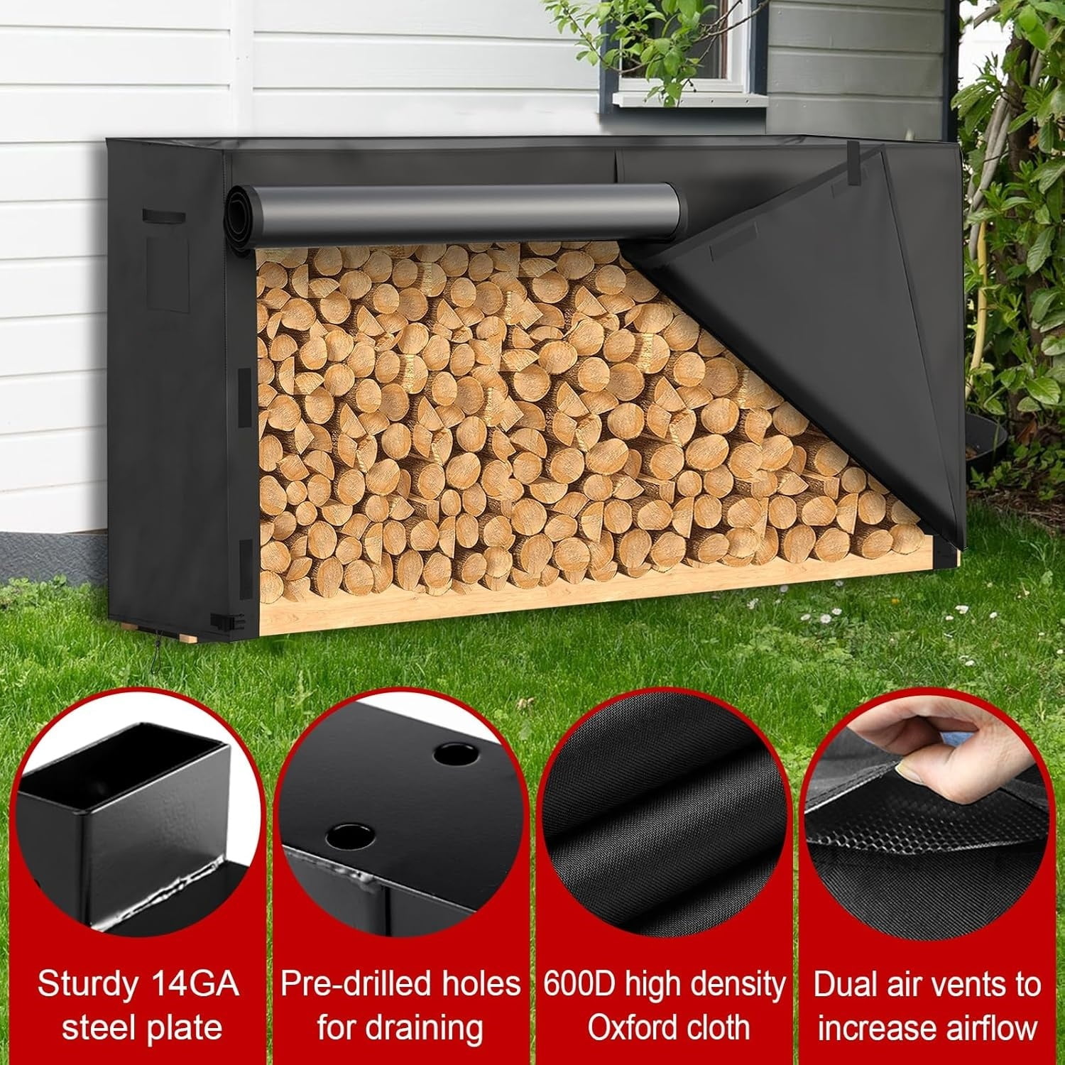 Firewood Log Rack and 8ft Cover Combo, Wood Racks Holder for Wood ...