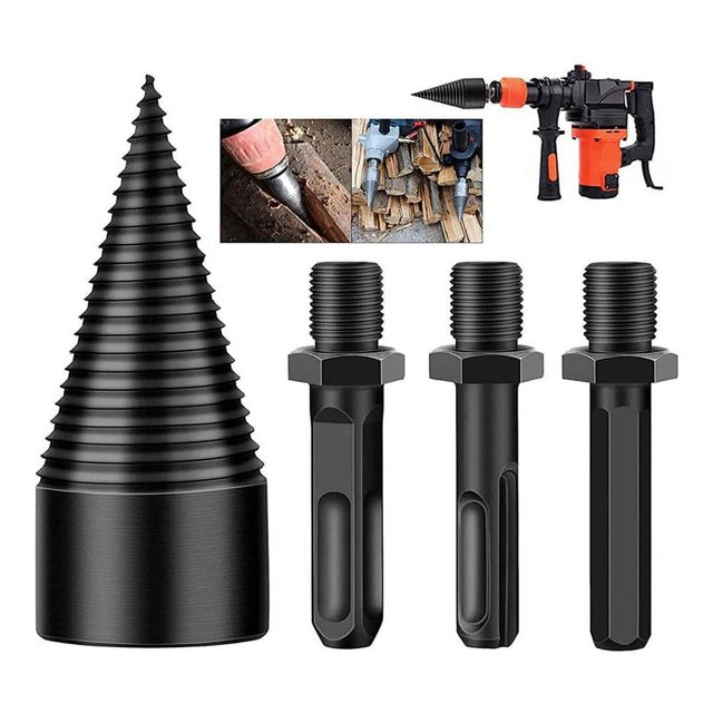 Firewood Log Splitter, 3Pcs Drill Bit Removable Cones Kindling Wood