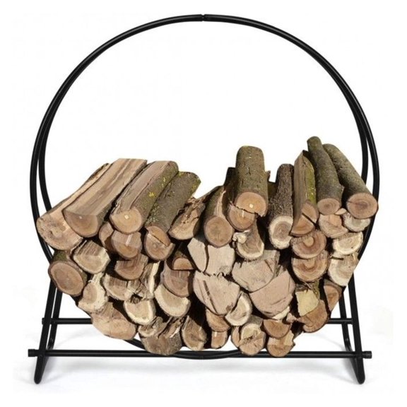 Firewood Rack 40 Inch, Steel Log Hoop - Indoor/Outdoor Storage - Black Finish - 440lbs Capacity