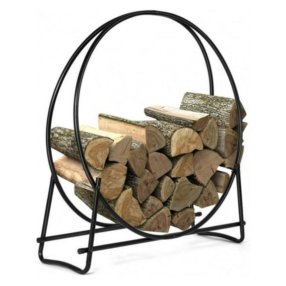 Firewood Rack 40 Inch - Tubular Steel Log Hoop - Heavy Duty Firewood Storage - Indoor/Outdoor Fireplace & Fire Pit - Black Powder Coated - 440 lbs Capacity