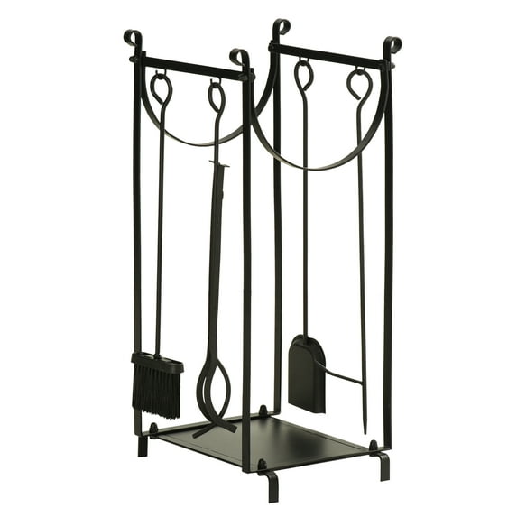 Firewood Rack with Fireplace Tools,Indoor Outdoor Firewood Holder,Flat Bottom with 2 Tiers for Fireplace,Wood Stove,Hearth or Fire Pit,Black,Black Steel Garden Outdoor Heating