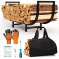 thumbnail image 1 of Firewood Rack Indoor with Log  - 34Inch Fireplace Wood Holder, Black Outdoor Firewood Storage Organizer, Heavy Duty Log Holder for Fireplace, Patio Deck, Wood  Tool, 1 of 7