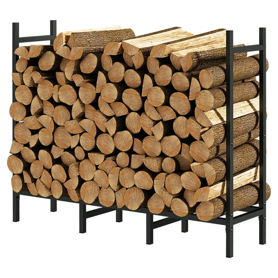 Firewood Rack Outdoor 5ft Wooden Rack for Firewood Heavy Duty Adjustable for Fireplace, Patio, Deck, Black
