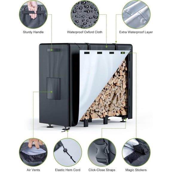 Firewood Rack Outdoor with Cover, 4FT Indoor Wood Rack for Firewood, Waterproof Fire Wood Holder Outside, Adjustable Heavy Duty Logs Stand Stacker Holder for Fireplace Patio Deck,