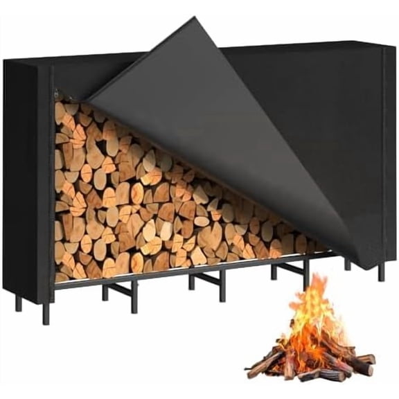 Firewood Rack Outdoor with Cover, 5.3ft Adjustable Firewood Log Rack with Black Waterproof Oxford Fabric for Fireplace Wood Storage Fire Log Holder Indoors Heavy Duty Fire Wood Stand$$Garden & Patio