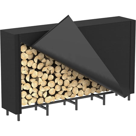 Firewood Rack Outdoor with Cover 5.3ft Firewood Log Rack for Fireplace Wood Storage Fire Log Holder Indoors Adjustable Heavy Duty Fire Wood Rack Stand, Black Waterproof Oxford Fabric