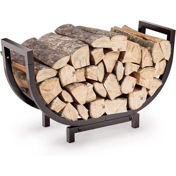 Firewood Rack Outdoor and Indoor Firewood Storage, 24 INCH Double Coated Fire Wood Organizer, Waterproof Rustproof Stable Log Holder and Fireplace Decor, Bronze