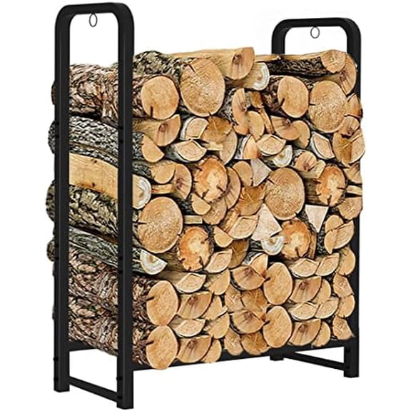 Firewood Rack Stand 2ft Heavy Duty Logs Holder for Outdoor Indoor Fireplace Metal Wood Pile Storage Stacker Organizer, Matte Black
