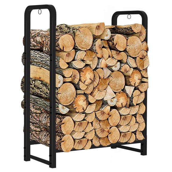 Firewood Rack Stand 2ft Heavy Duty Logs Holder for Outdoor Indoor Fireplace Metal Wood Pile Storage Stacker Organizer, Matte Black