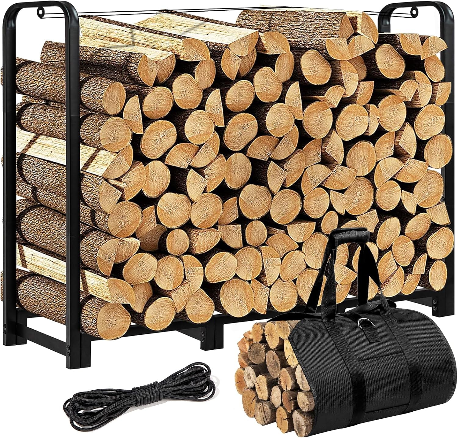 4FT Firewood Rack Outdoor Log Holder Heavy Duty Storage for Fireplace ...