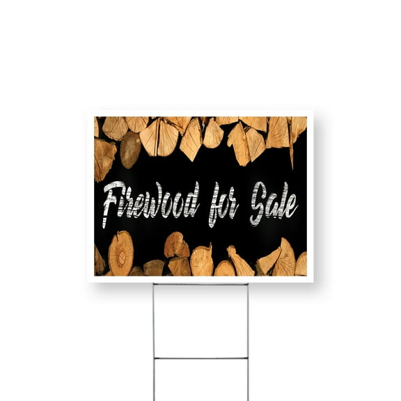Firewood For Sale Yard Sign 12 Inch x 16 Inch Single Sided Weatherproof Heavy-Duty Plastic with Stake | Affordable Pricing, Freshly Cut, Outdoor Display | Made in USA