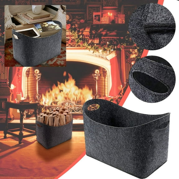 Firewood Storage Bag, Kadlawus Heavy Waxed Firewood Bag, Firewood Storage Bag with Side Pocket, Foldable Firewood Bag for Home, Large Tote Bag for Firewood and Storage