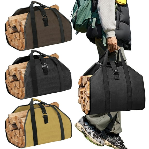 Firewood Storage Bag,Canvas Firewood Log Carrier Tote, Firewood Holder Fireplace Accessories, Firewood Carrier Bag for Indoor, Outdoors, All Weather Camping