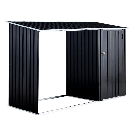 Firewood Storage Shed, Outdoor Firewood Rack, Outdoor Storage Shed with Log Holder, Firewood Shelter for Patio, Anthracite Galvanized Steel