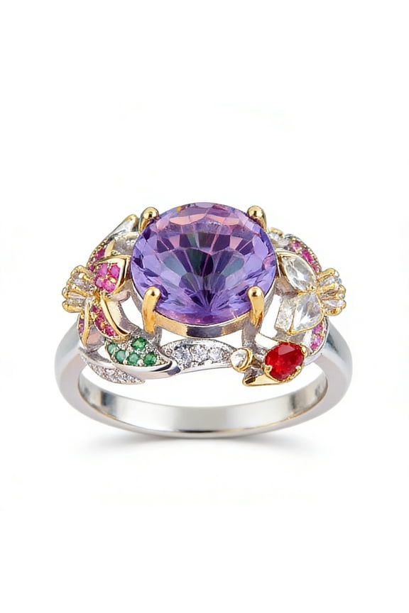 Firework-Cut Purple Diamond Ring  Sparkling Gemstone Jewelry for Weddings & Evening Events
