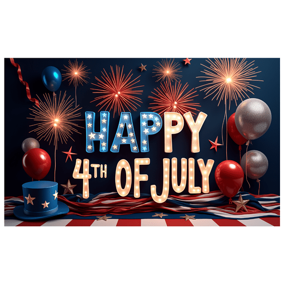 Firework Design Independence Day Celebration Banner Decorative Balloons Patriotic Theme Stars and Stripes Happy Fourth of July for Outdoor Party National Holiday Event Festive Gathering