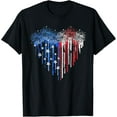 thumbnail image 1 of Firework Dripping Heart American Flag 4th Of July Patriotic T-ShirtMen and women, Black T-shirt, size: Extra large, 1 of 4