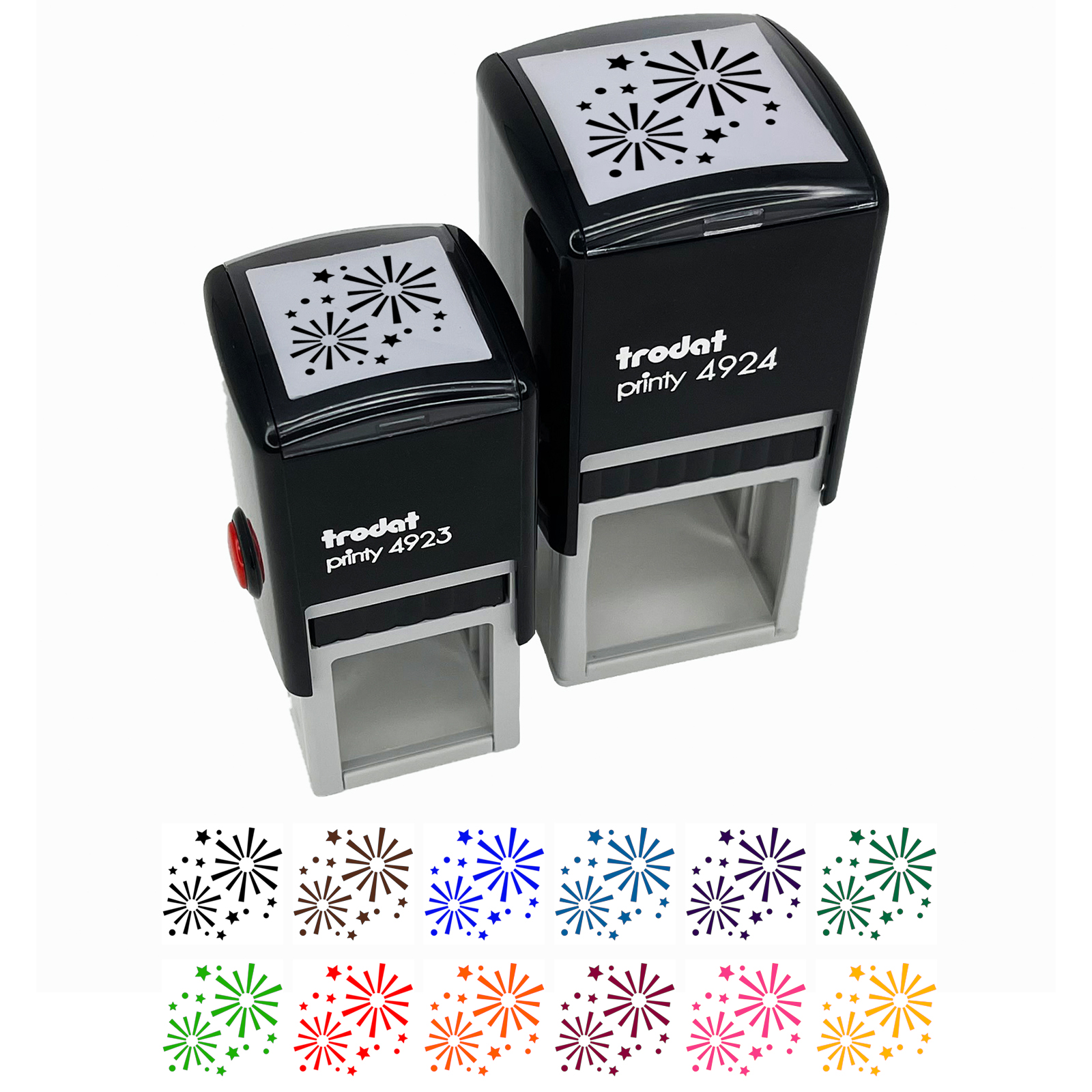 Firework Explosions Celebration New Years July 4th Self-Inking Rubber Stamp Ink Stamper - Brown Ink - Small 1 Inch