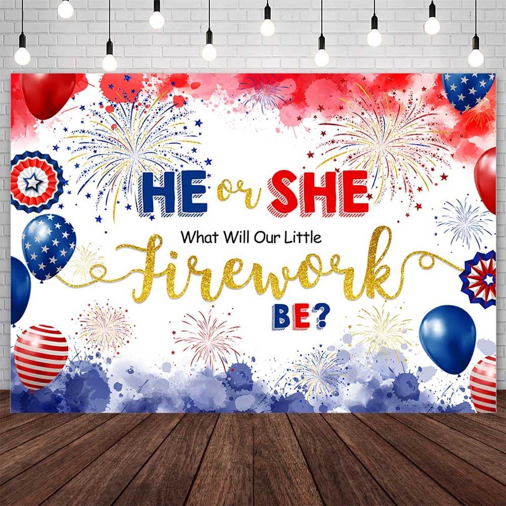 Fotohintergrund „Unser Kleines Feuerwerk“ – Rot-weiß-blau, Perfekt Für Gender Reveal Oder Independence Day Party