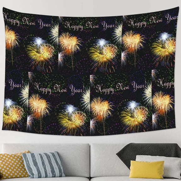 Firework Happy New Year Tapestry Home Decor Tapestry Living Room Bedroom Decoration Tapestry (90''L*60''W)