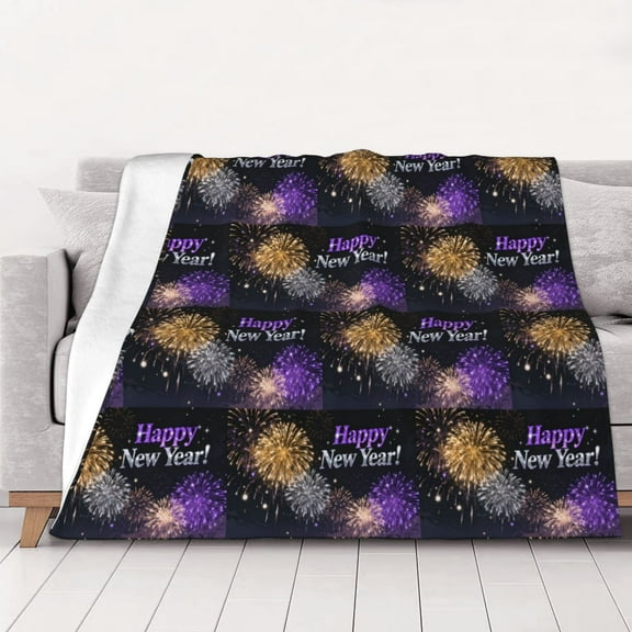 Firework Happy New Year Warm Cozy Plush Throw Blanket for Couch Bed Sofa 80"x60"