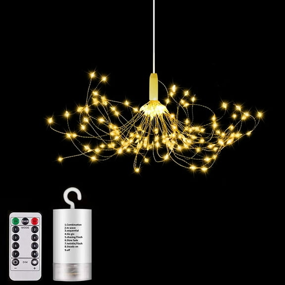 Firework Lights,1 Pack LED Copper Wire Fireworks Lights Fairy Lights Christmas Fireworks Hanging Dimmable String 8 Modes Waterproof with Remote Control for Christmas Wed(60 Branches/120 Lights)