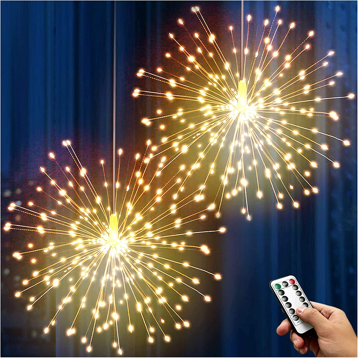 Firework Lights 120 LED Copper Wire Starburst Light, 8 Modes Battery ...