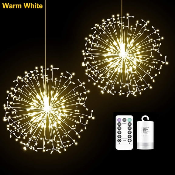 Firework Lights 120 LED Wire Starburst Light, 8 Modes Battery Operated Fairy Star Sphere Lights, Christmas Fireworks Hanging Dimmable String Waterproof for Christmas Wedding Garden(1 pc)