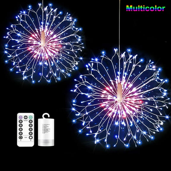 Firework Lights 120 LED Wire Starburst Light, 8 Modes Battery Operated Fairy Star Sphere Lights, Christmas Fireworks Hanging Dimmable String Waterproof for Christmas Wedding Garden