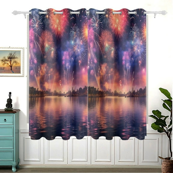 Firework Starry Sky Blackout Curtain Panels 63x55in Drapes Privacy Assured for Living room Bedroom Bathroom 2 panels set