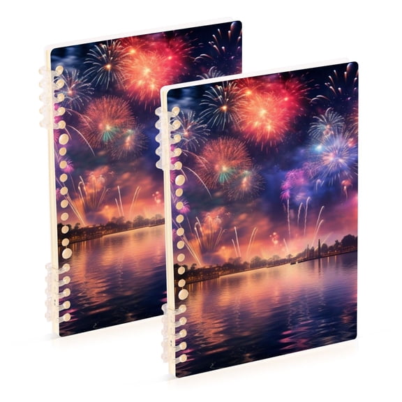 Firework Starry Sky Ring Binder Notebook Journey Note Diary College Ruled Spiral Notebook Study Loose Leaf Paper A5 60 Pages