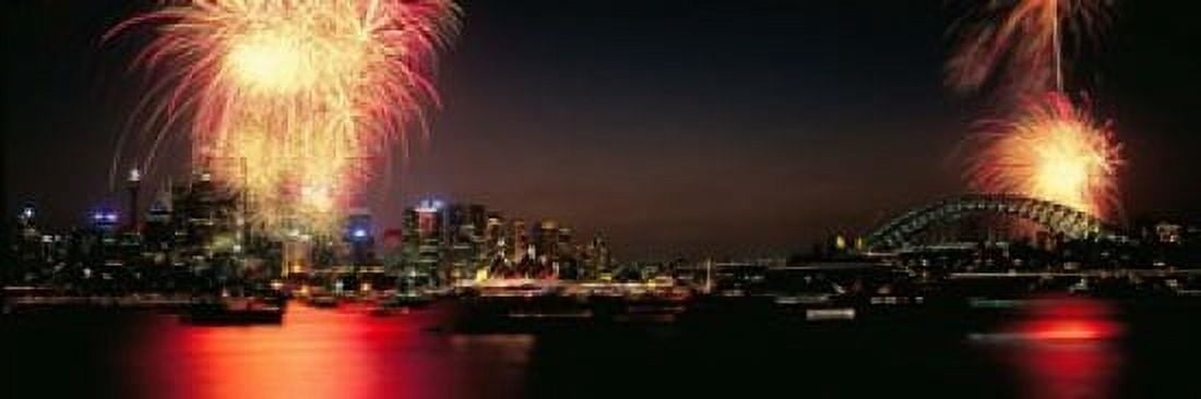 Firework display at New years eve in a city Cremorne Point Sydney New South Wales Australia Canvas Art - Panoramic Images (18 x 6)