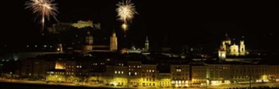 Firework display over a fort Hohensalzburg Fortress Salzburg Austria Canvas Art - Panoramic Images (36 x 12)