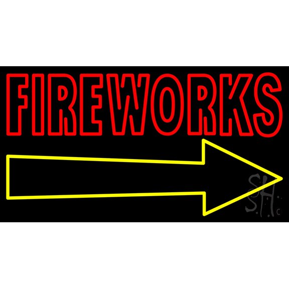 Fireworks With Arrow LED Neon Sign 20 x 37 - inches, Clear Edge Cut Acrylic Backing, with Dimmer - Bright and Premium built indoor LED Neon Sign for special occasion decor.