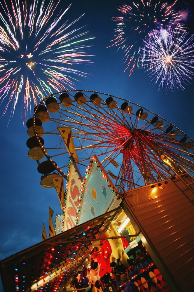 Fireworks At An Amusement Park Canvas Art - Darren Greenwood Design Pics (11 x 17)
