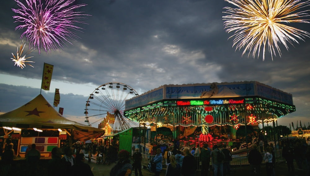 Fireworks At An Amusement Park Canvas Art - Darren Greenwood Design Pics (36 x 20)